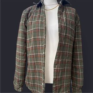 Brandy Melville Olive Plaid Shirt Jacket